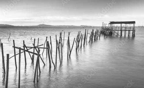 Ancient pier at black and white