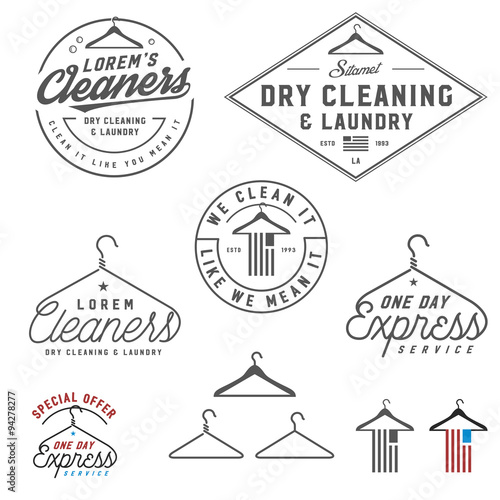 Vintage dry cleaning emblems, labels and design elements