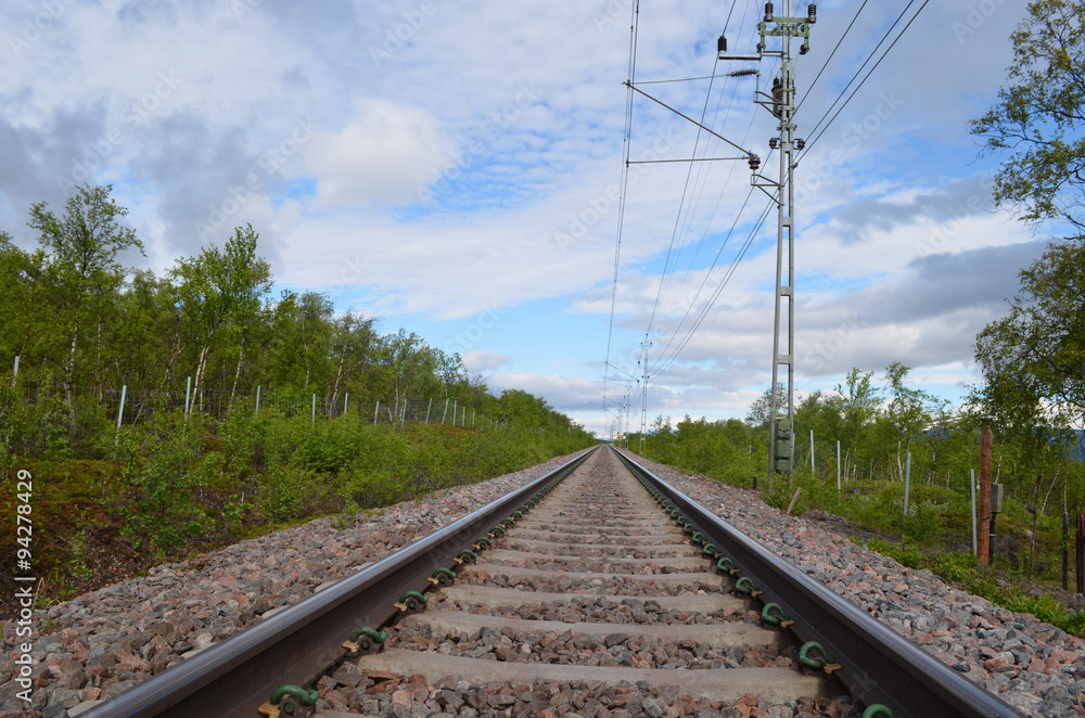 Railroad track from iron line Kiruna Narvik