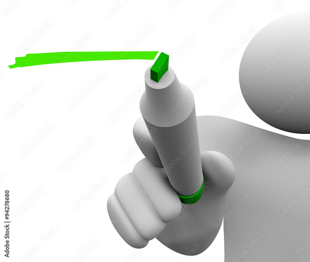 3d Man Person Writing Underlining Green Pen Marker 3d Man Person Writing Underlining Green Pen Marker