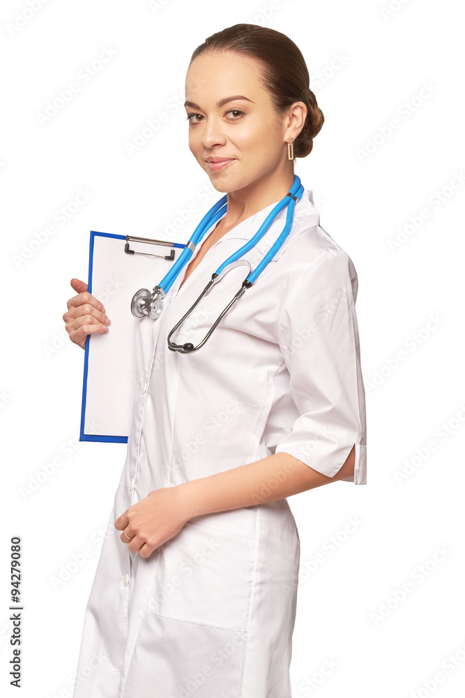 Beautiful doctor standing against of white background Beautiful doctor standing against of white background