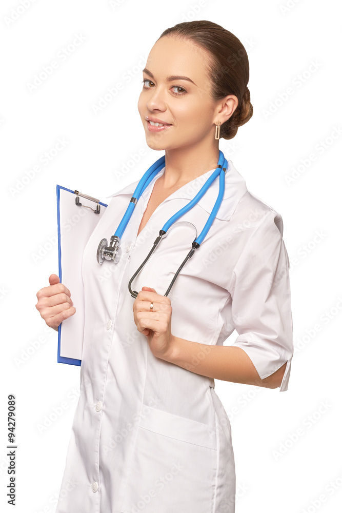 Beautiful doctor standing against of white background Beautiful doctor standing against of white background
