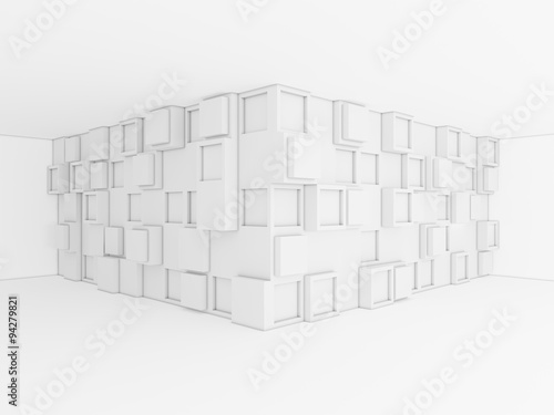 Abstract 3d background with quadratic geometry in the corner