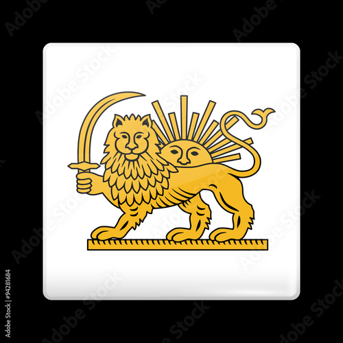 Variant Flag of Iran with Lion and Sun Emblem. Glassy Icon Squar