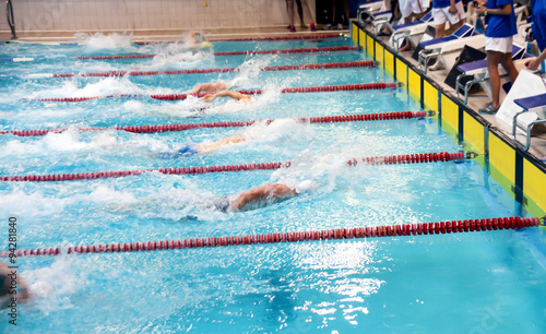 Swimming competitions in the pool.