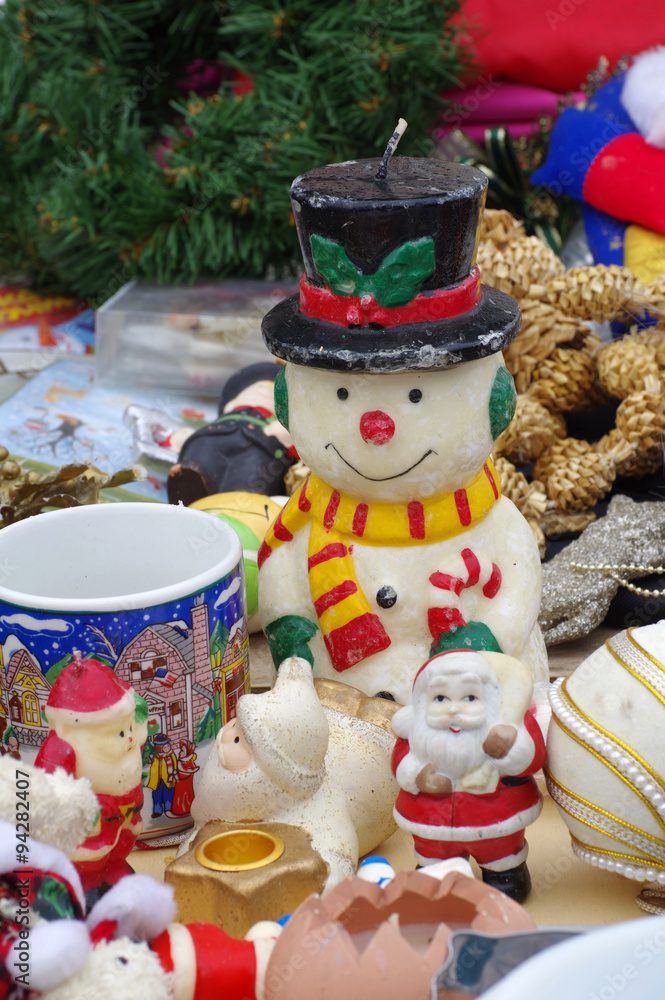 Christmas decorations snowman candle flea market