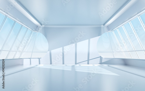 futuristic room with oval windows