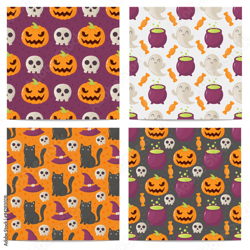 Set of halloween seamless patterns.