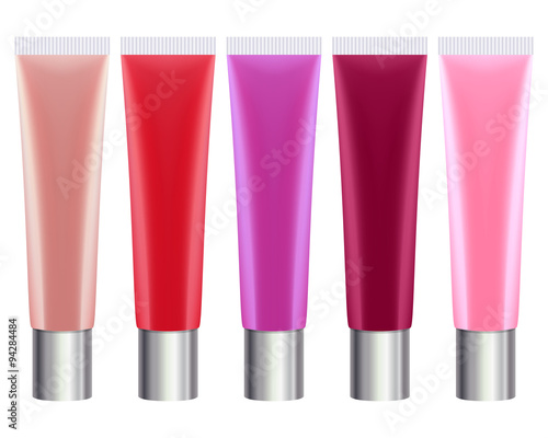 Colorful lip gloss tubes set.