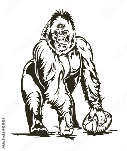 Vector illustration: gorilla with ball