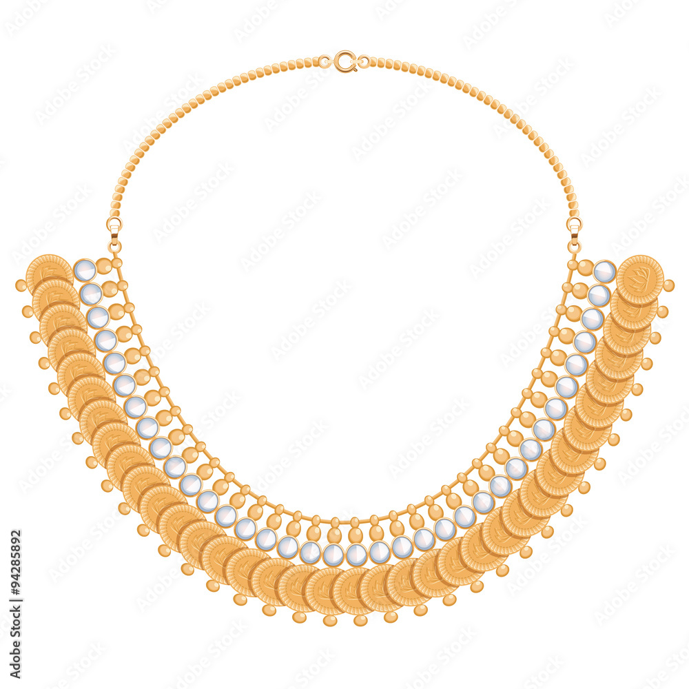 Obraz premium Chains and gemstones golden metallic necklace with round pendants