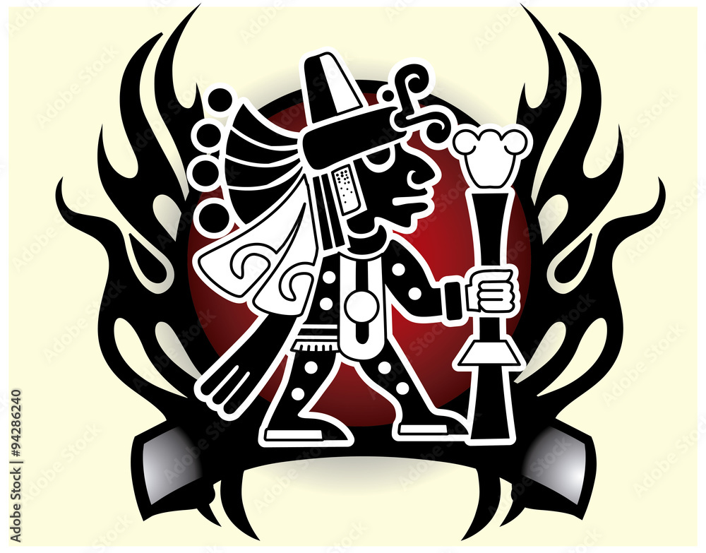 Aztec god of commerce and travelers Tribal god mask vector illustration