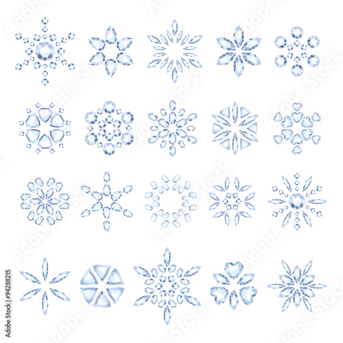 Diamond snowflakes set vector illustration.