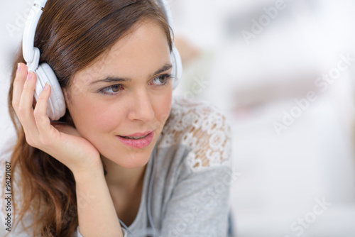 Woman relaxing to some music