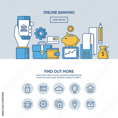 Online banking website hero image concept. One page website desi
