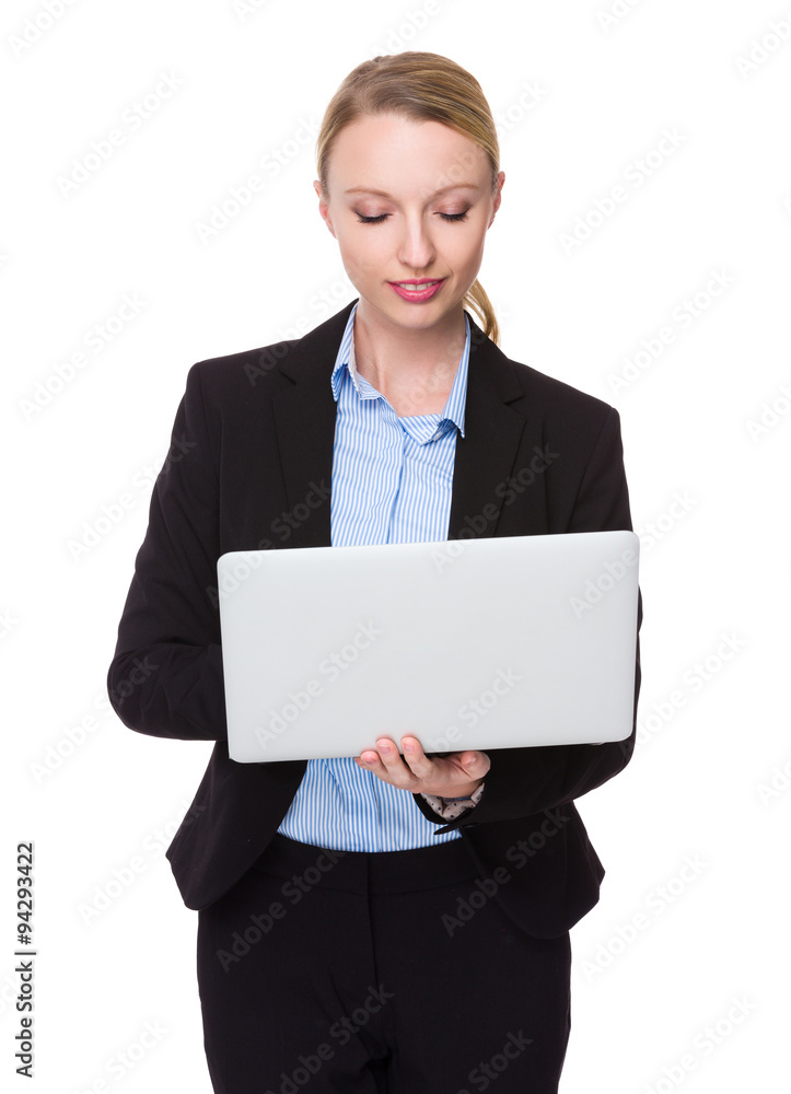 Caucasian young businesswoman use of computer Caucasian young businesswoman use of computer