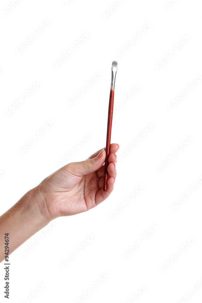 Female hand with brush for make-up isolated on white Female hand with brush for make-up isolated on white