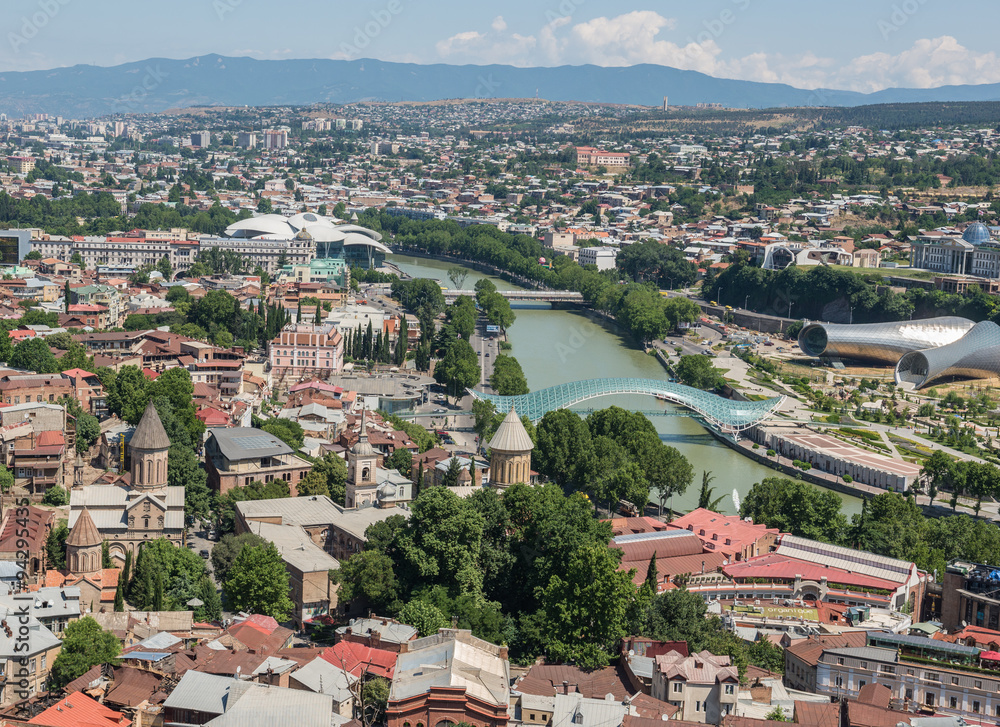View on Tbilisi from Narikala Fortress hill in Tbilisi, Georgia