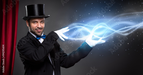 magician from leading his show
