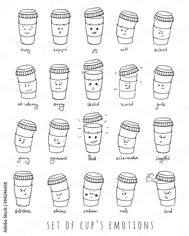 Set of facial expressions / cup's emotions Stock Vector | Adobe Stock