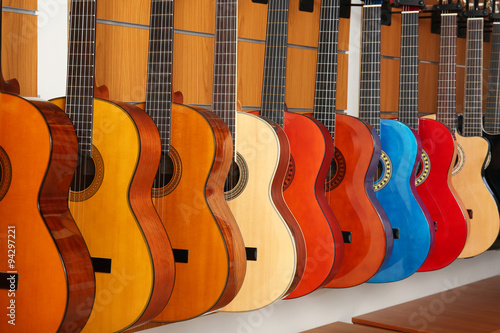 Guitars in music store