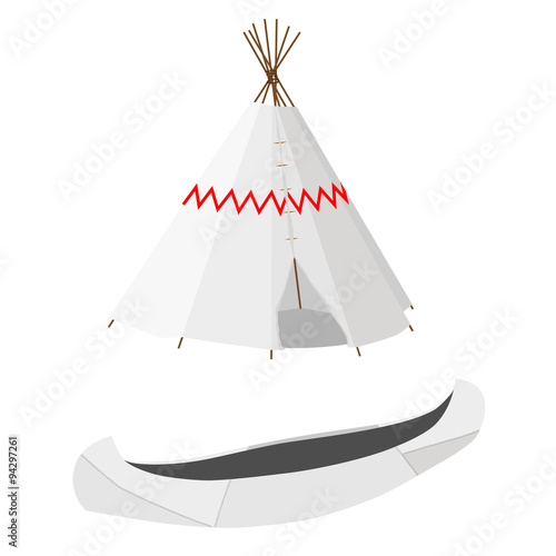 White canoe and wigwam