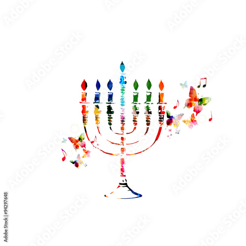 Colorful Hanukkah menorah with candles