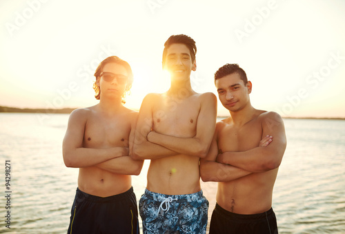 Three confident macho teenage boys