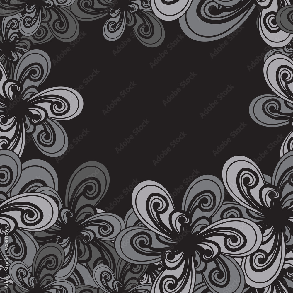 Abstract background. Black and white pattern. Floral seamless ba