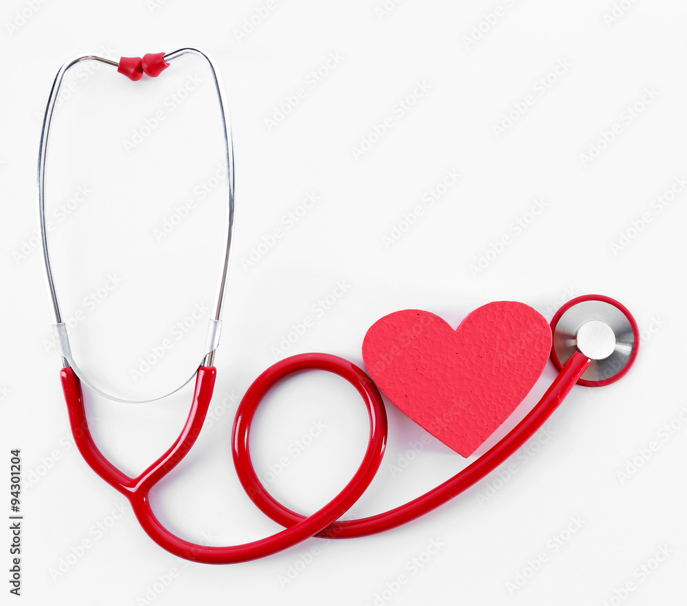 red stethoscope with heart isolated on white red stethoscope with heart isolated on white
