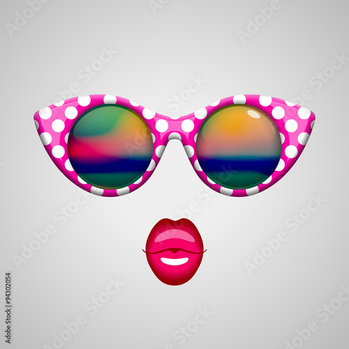 Vintage sunglasses and kissing lips