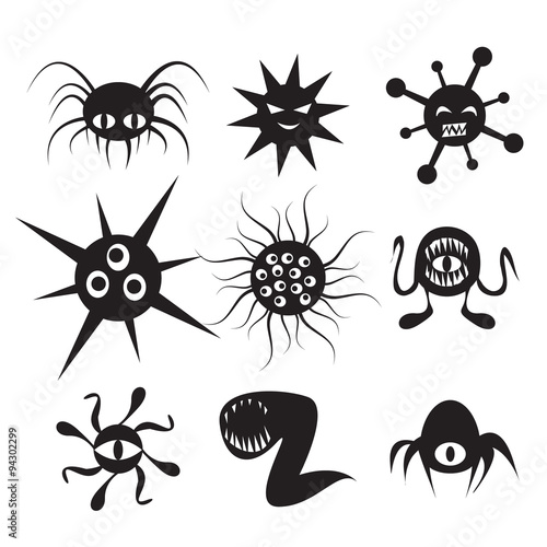 Set of Virus flat icon with emotion. Bacteria and cancer cell