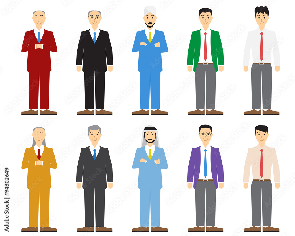 Set of old and young business man in flat style