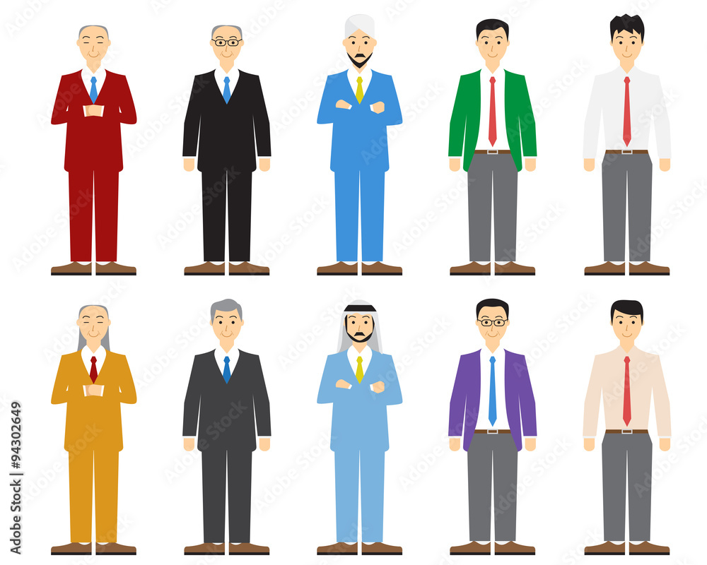 Set of old and young business man in flat style Set of old and young business man in flat style