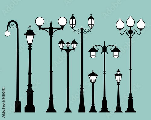 Set of street lamps in flat style