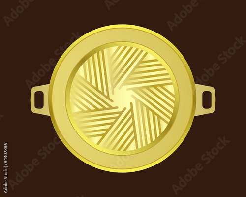 Brass grill pan in korean style on wood table , isolated vector