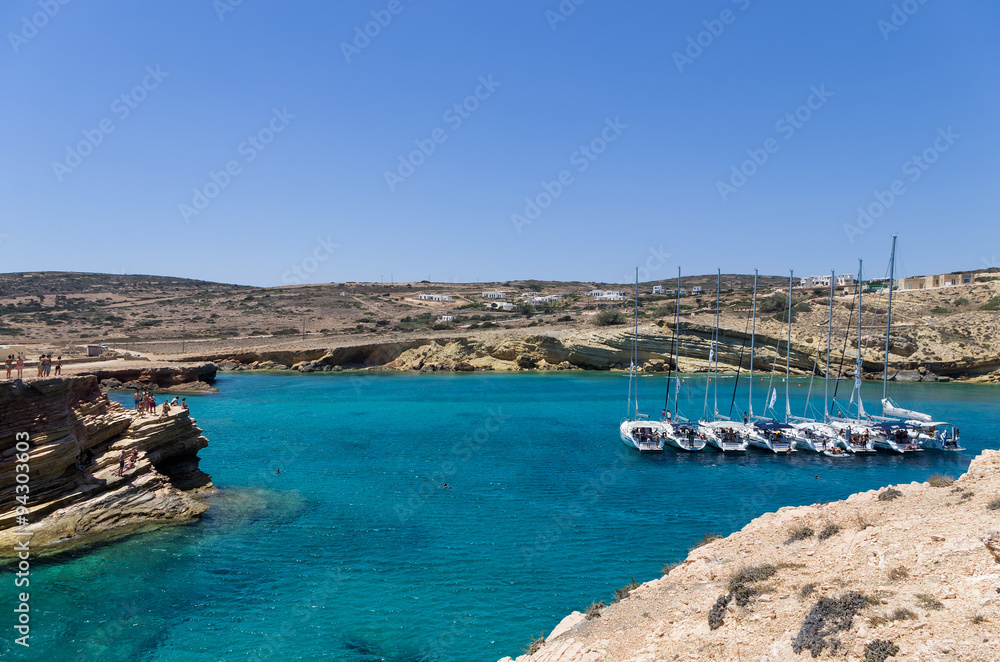 July 22nd 2014 - Sailing yachts anchored in a gulf in Ano Koufonisi island, Cyclades, Greece