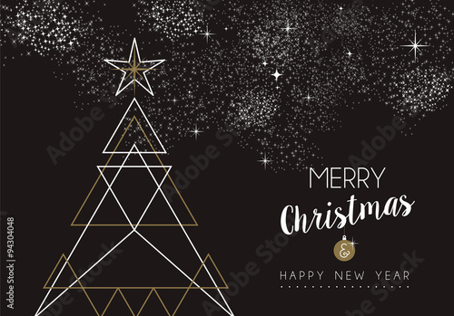 Merry christmas happy new year deco tree outline