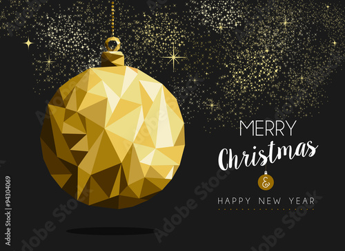 Merry christmas happy new year gold bauble origami
