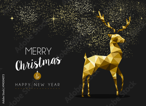 Merry christmas happy new year gold deer origami