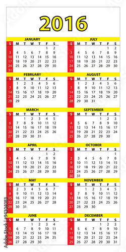 Calendario semplice 2016 - inglese