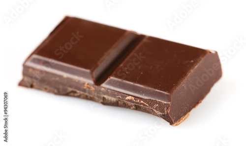 Black chocolate piece isolated on white background