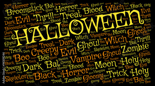 Halloween backgroun: orange and yellow tag cloud  words on black