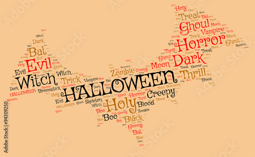 Halloween backgroun: bat made from scary words