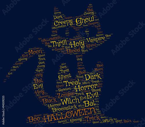 Halloween dark backgroun:a cat made from scary words