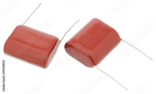 Metal film capacitors isolated on white background without shadows photo