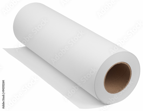 Roll  paper for printers and engineering machines. Object is isolated on white background without shadows.