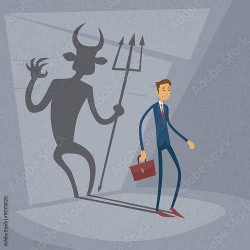 Businessman With Demon Shadow Wall Behind Business