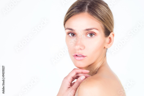 Portrait of a beautiful woman with clean and smooth skin. Spa & Beauty.