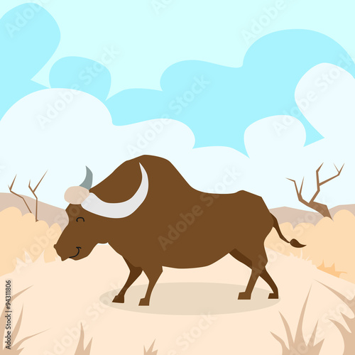 Cartoon Bizon Desert Sand Buffalo Colorful